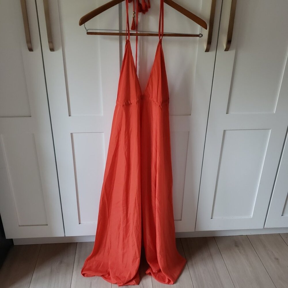 Karma Highway Jumpsuit Womens One Size Orange Halter Bohemian Baggy Onepiece